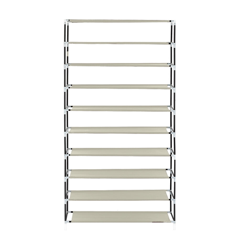 Hommoo 10 Tiers Shoe Rack with Dustproof Cover, Shoe Storage Closet Cabinet Organizer, Beige Image 2