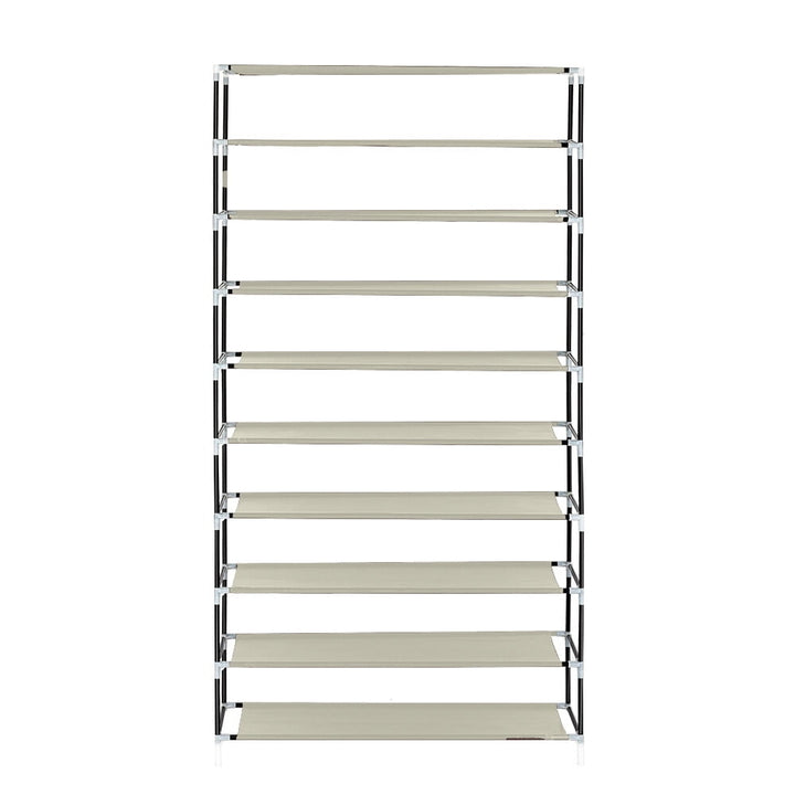 Hommoo 10 Tiers Shoe Rack with Dustproof Cover, Shoe Storage Closet Cabinet Organizer, Beige Image 2