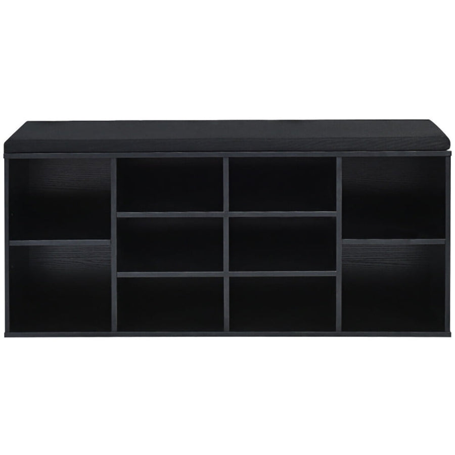 Hommoo 10-Cube Organizer Shoe Storage Bench with Cushion for Entryway-Black, Space-Saving Shoe Rack Organizer for Closet Image 1