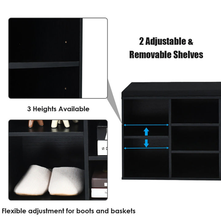 Hommoo 10-Cube Organizer Shoe Storage Bench with Cushion for Entryway-Black, Space-Saving Shoe Rack Organizer for Closet Image 3