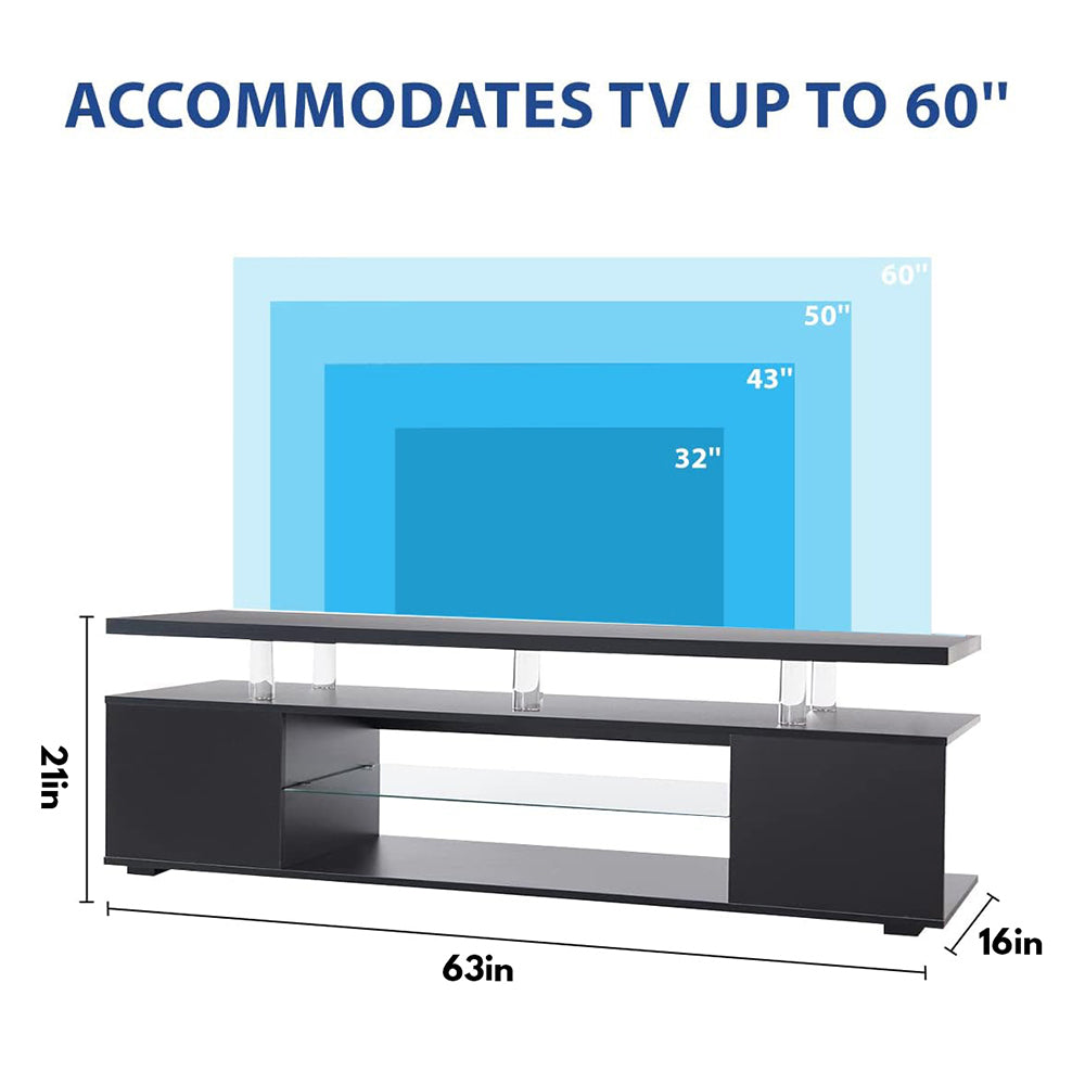 Hommoo LED TV Stand, Black, Modern Entertainment Center, High-Quality Hardware, 3 Hidden Spaces, 63"L x 21"H Image 2