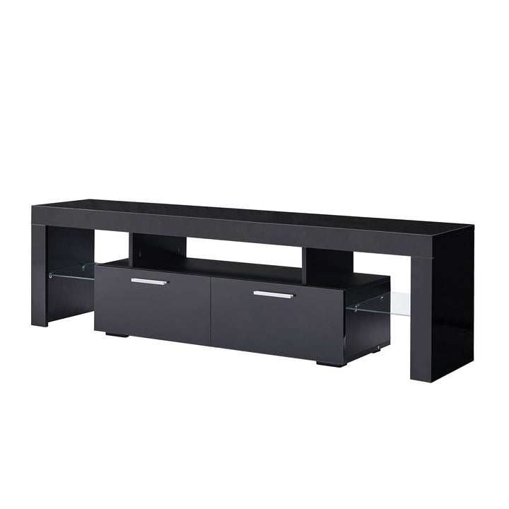 Hommoo Modern LED TV Stand with Open Storage and 2 Cabinet, Black Image 3