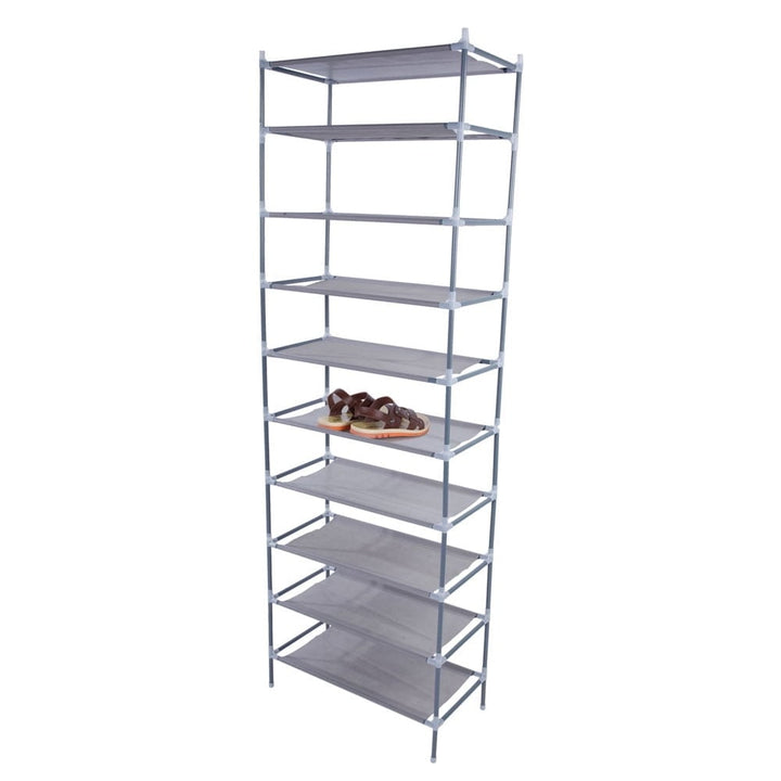 Hommoo 10 Tier Portable Closet Wardrobe Shoe Rack, Non-Woven Fabric, Gray Image 1