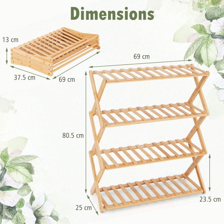 Hommoo Shoe Shelf, Storage Rack, 4-Tier Foldable Bamboo Shoe Rack with Slatted Shelves-Natural Image 5