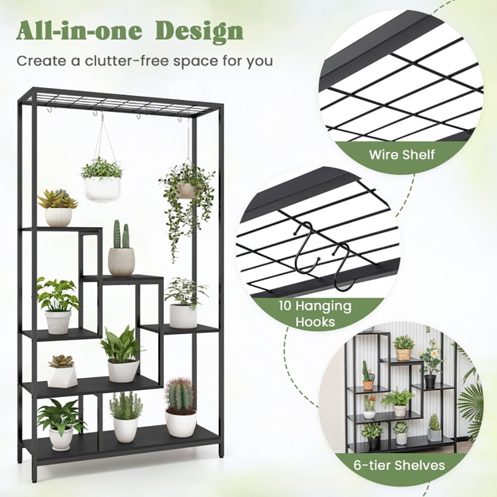 Hommoo Raised Planter Stand, Large Space Flower Rack Shelf,6-Tier Tall Plant Stand 71" Metal Indoor Plant Shelf with 10 Image 2