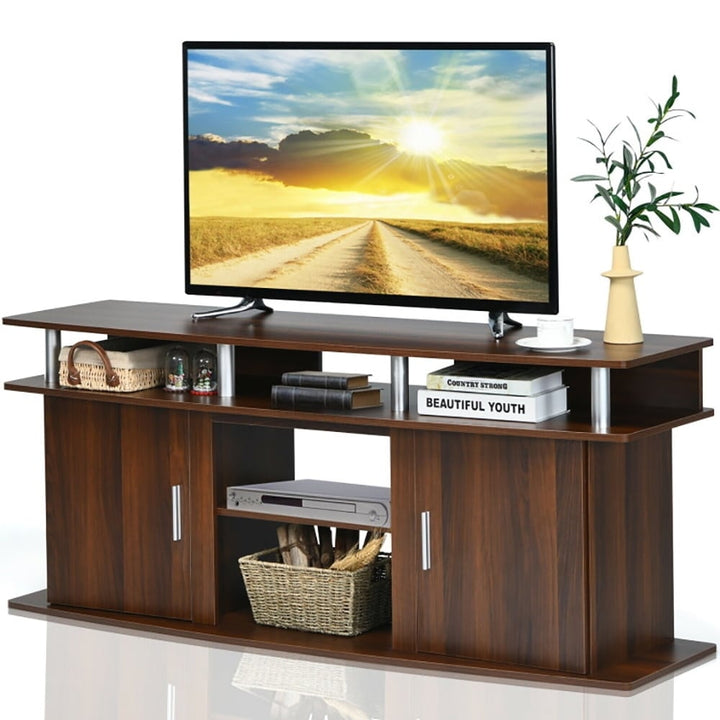 Hommoo Entertainment Centers,TV Stands,63 Inch TV Entertainment Console Center with 2 Cabinets-Walnut Image 1