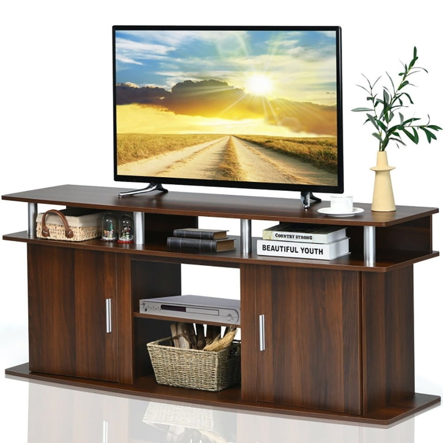 Hommoo Entertainment Centers,TV Stands,63 Inch TV Entertainment Console Center with 2 Cabinets-Walnut Image 1