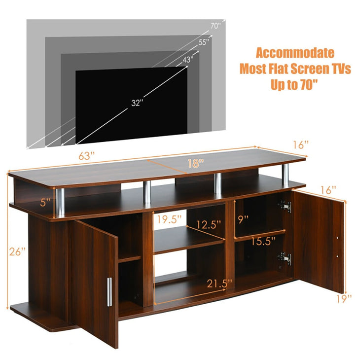 Hommoo Entertainment Centers,TV Stands,63 Inch TV Entertainment Console Center with 2 Cabinets-Walnut Image 2