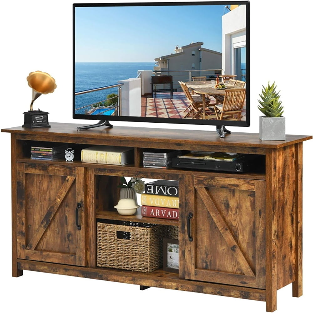 Hommoo Entertainment Centers,TV Stands,60 Industrial TV Stand Entertainment Center with Shelve and Cabinet-Brown Image 1