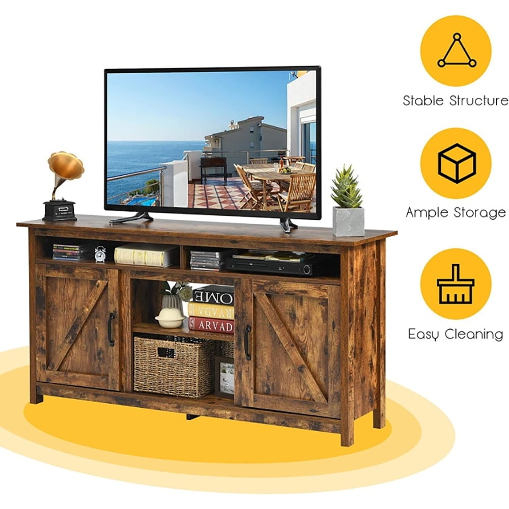 Hommoo Entertainment Centers,TV Stands,60 Industrial TV Stand Entertainment Center with Shelve and Cabinet-Brown Image 2