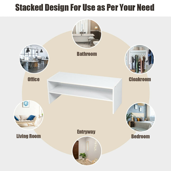 Hommoo 3 Pieces 31-Inch Stackable Multi-Shape Shoe Rack-White, Space-Saving Shoe Rack Organizer for Closet Entryway Image 3