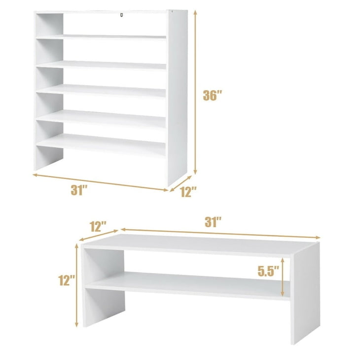 Hommoo 3 Pieces 31-Inch Stackable Multi-Shape Shoe Rack-White, Space-Saving Shoe Rack Organizer for Closet Entryway Image 5