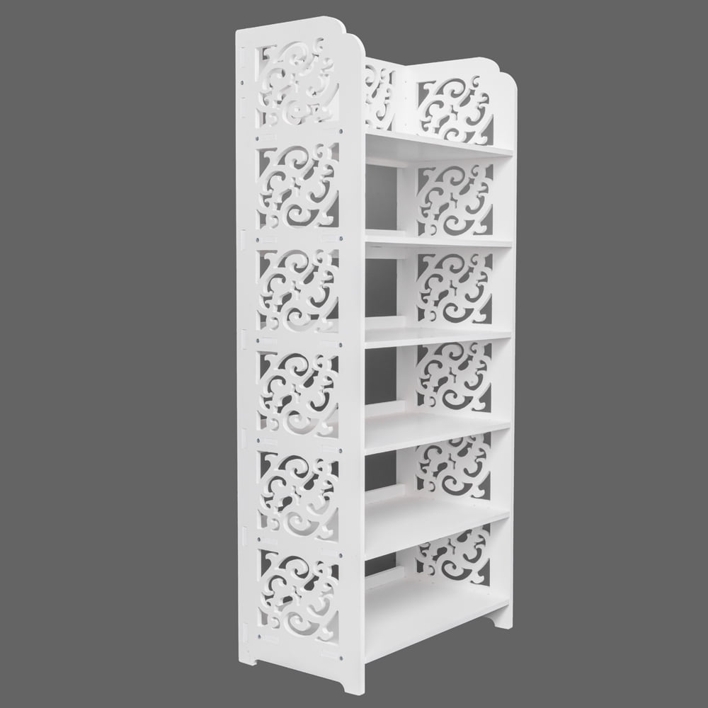 Hommoo 6 Tier Carved Shoe Rack, Wood Plastic Board, White Image 3