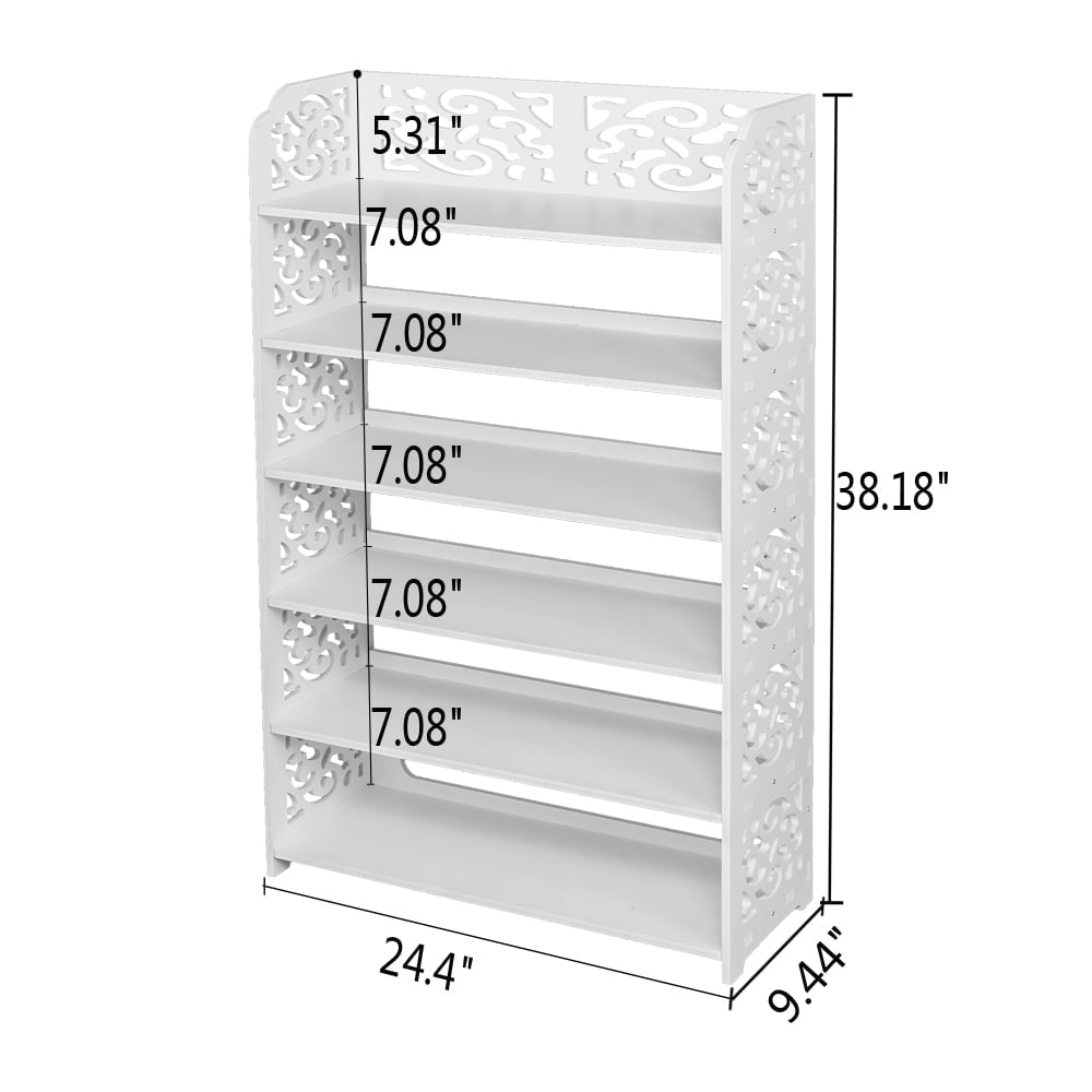 Hommoo 6 Tier Carved Shoe Rack Organizer for Entryway, Wood Plastic Board, White Image 3