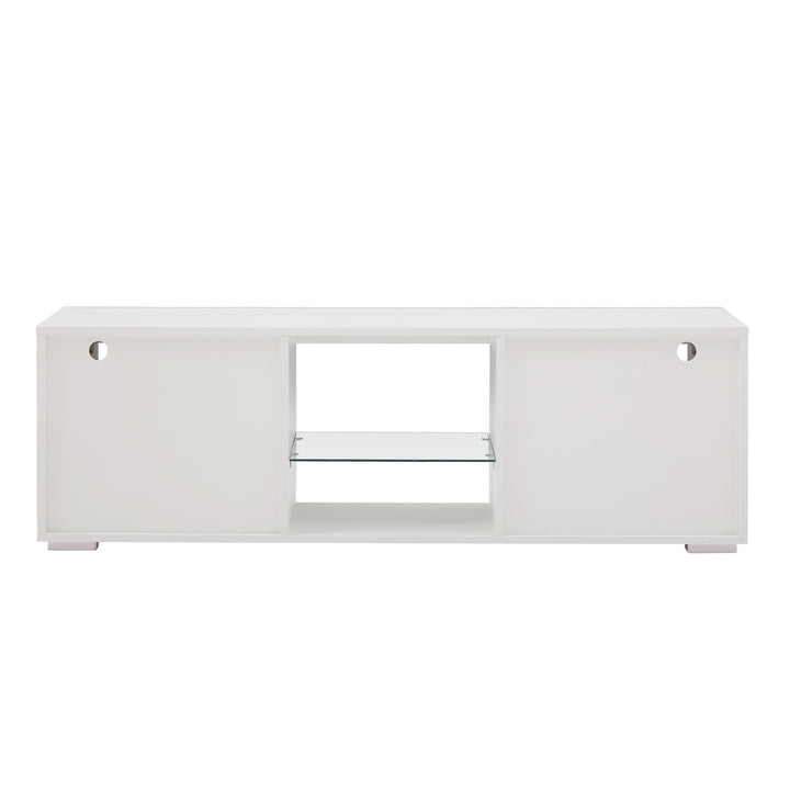 Hommoo Modern High Glossy LED TV Stand for TV Up to 55", TV Entertainment Center with Storage Shelves and Drawers, White Image 3