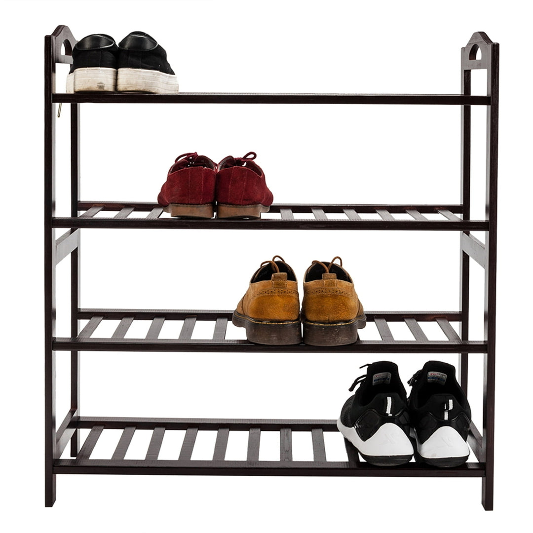 Hommoo 4 Tier Wooden Bamboo Shoe Rack Storage Organizer for Entryway, Hallway, Closet - Coffee Image 1