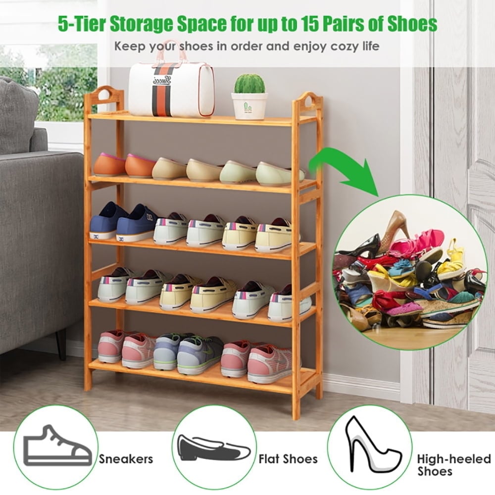 Hommoo 5-Tier Bamboo FreeStanding Shoe Rack-Natural, Space-Saving Shoe Rack Organizer for Closet Entryway Image 6