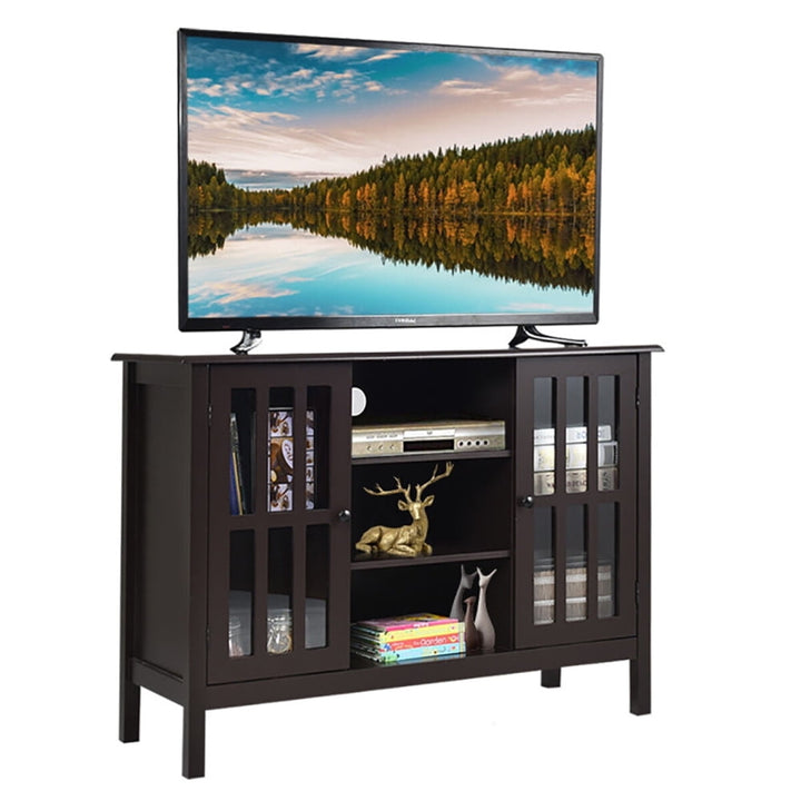 Hommoo Wooden TV Stand Console Cabinet for 50 Inch TV-Brown, Versatile TV Console, Open and Closed Shelves for Image 3