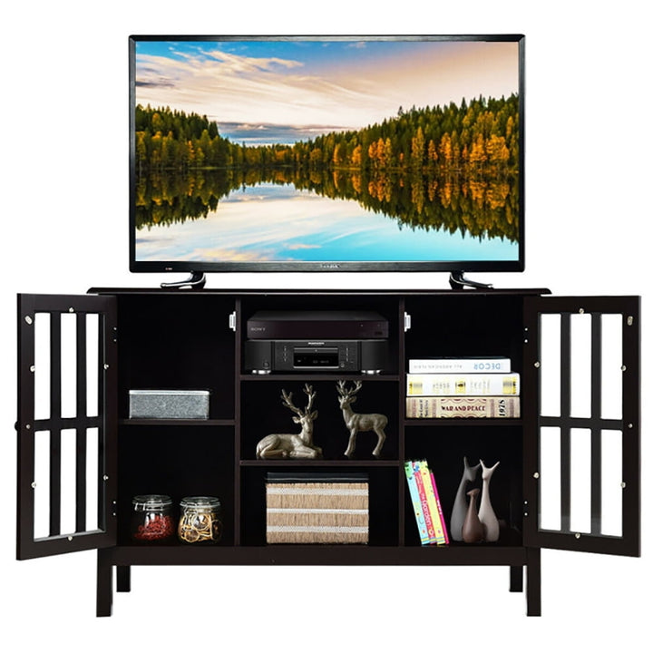 Hommoo Wooden TV Stand Console Cabinet for 50 Inch TV-Brown, Versatile TV Console, Open and Closed Shelves for Image 4