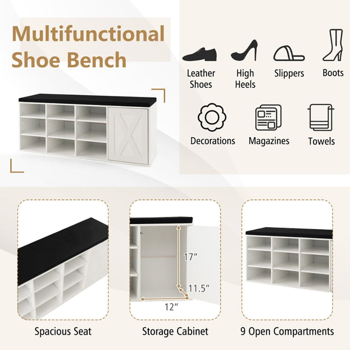 Hommoo 9-cube Shoe Bench with Adjustable Shelves and Removable Padded Cushion-White, Space-Saving Shoe Rack Organizer Image 3