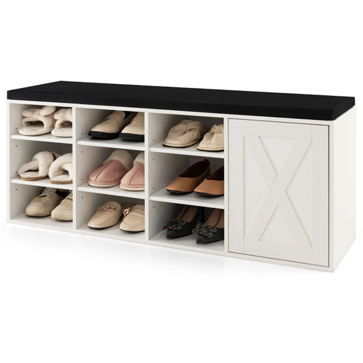 Hommoo 9-cube Shoe Bench with Adjustable Shelves and Removable Padded Cushion-White, Space-Saving Shoe Rack Organizer Image 6