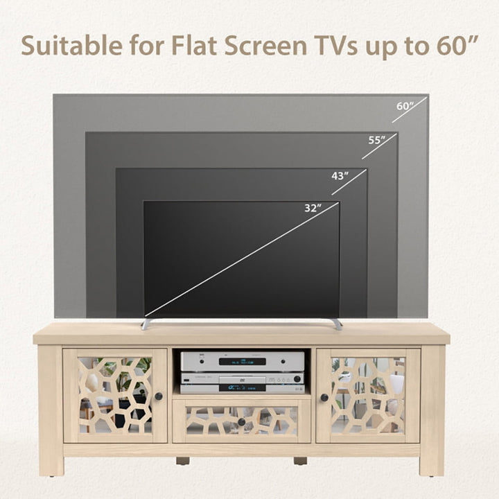 Hommoo 55 Inch Retro TV Stand Media Entertainment Center with Mirror Doors and Drawer-Natural Image 3