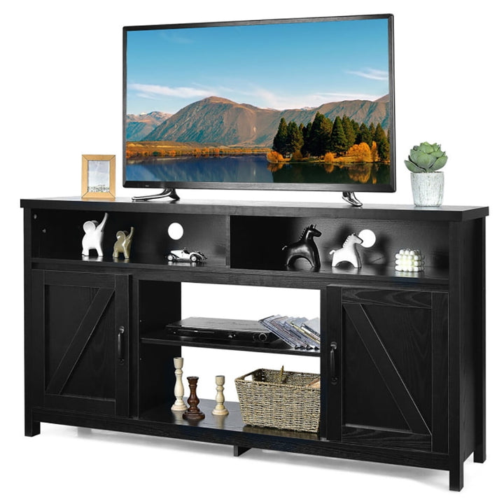 Hommoo Entertainment Centers,TV Stands,59 Inch TV Stand Media Center Console Cabinet with Barn Door for TVs 65 Image 2