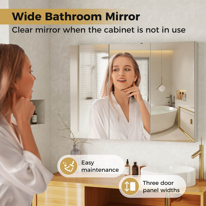 36 Wide Wall Mount Mirrored Bathroom Medicine Cabinet Triple Mirror Door White Image 5