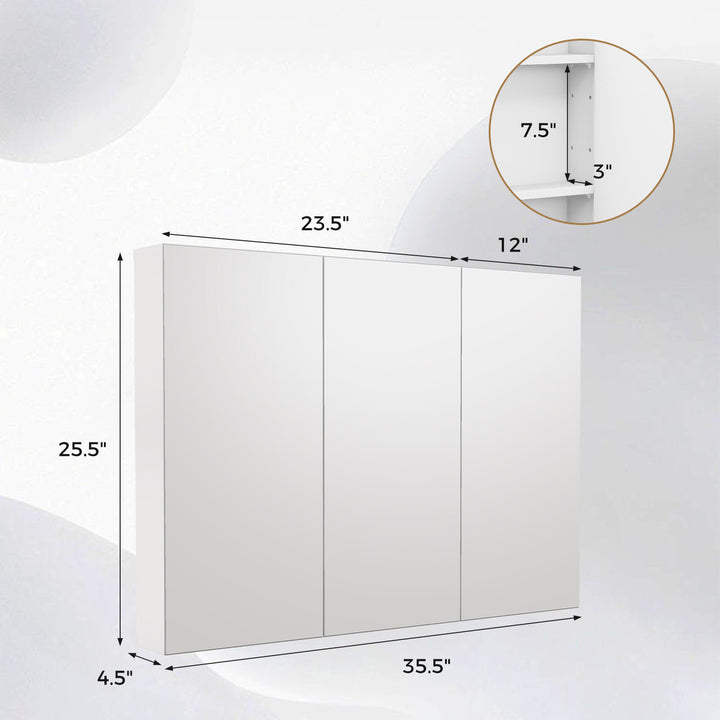 36 Wide Wall Mount Mirrored Bathroom Medicine Cabinet Triple Mirror Door White Image 6