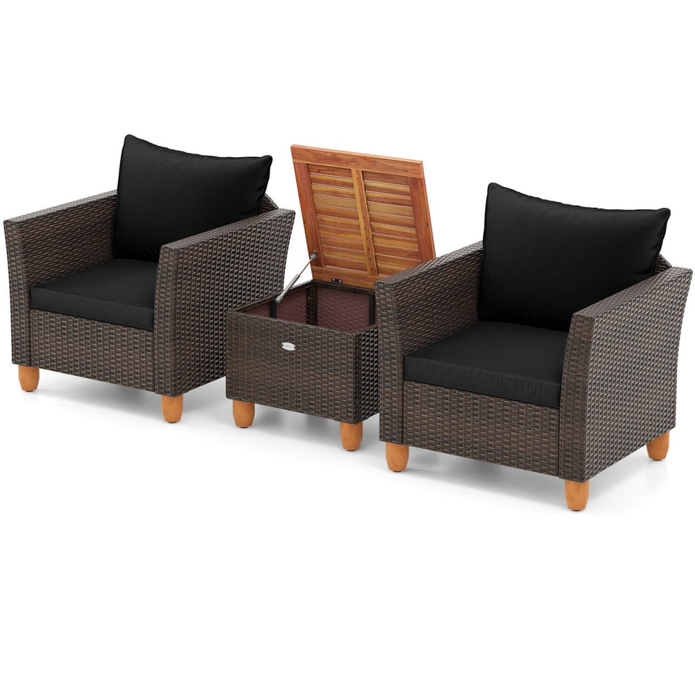 Costway 3PCS Patio Wicker Rattan Sofa Set Furniture Acacia Wood Conversation Grey/Red/Turquoise/Navy/Black/Mix Brown Image 2