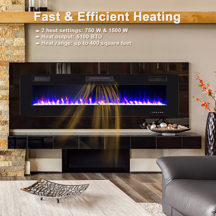 Hommoo Fireplace Heater,Electric Fireplace, 68 Inch Ultra-Thin Electric Fireplace Recessed Wall Mounted with Crystal Log Image 4