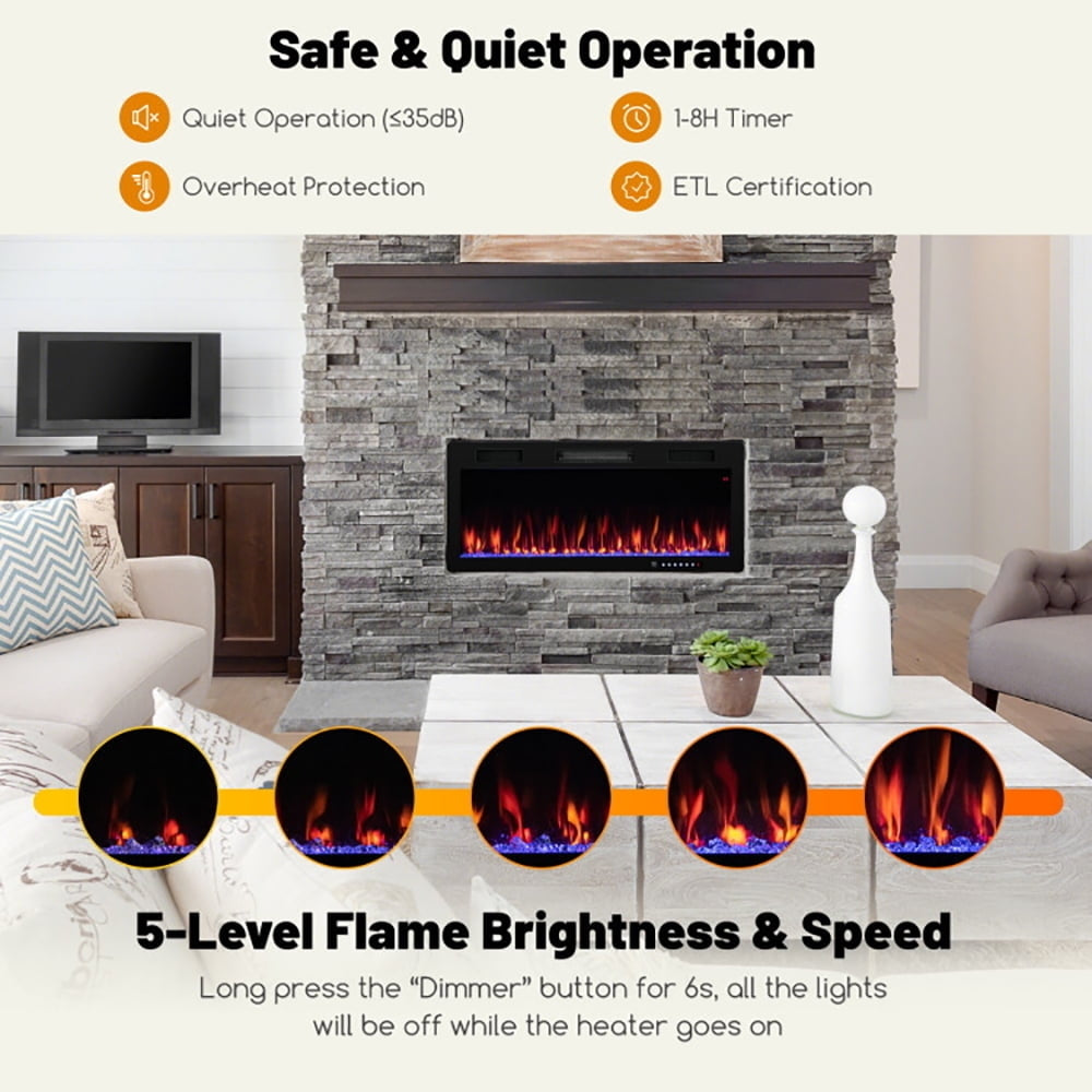 Hommoo Fireplace Heater,Electric Fireplace, Electric Fireplace 40/50/60 Inches Recessed and Wall Mounted for 2 x 6 Image 4