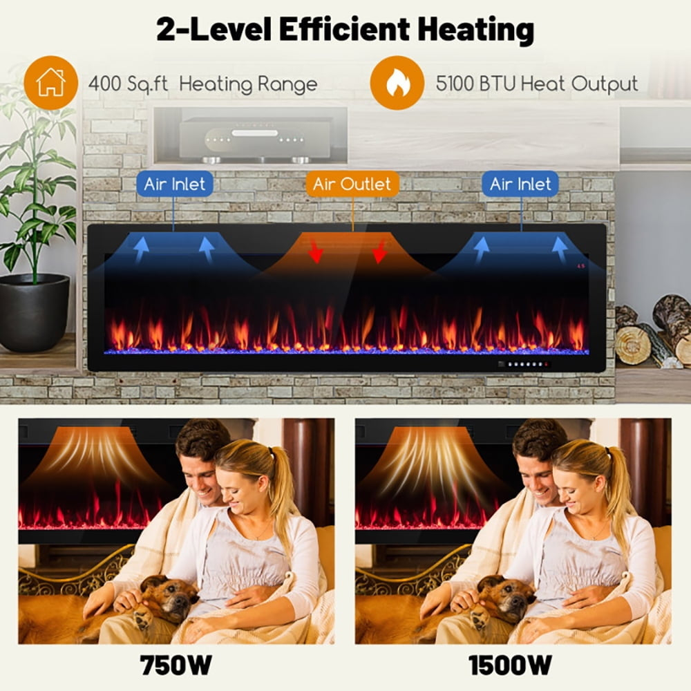 Hommoo Fireplace Heater,Electric Fireplace, Electric Fireplace 40/50/60 Inches Recessed and Wall Mounted for 2 x 6 Image 2