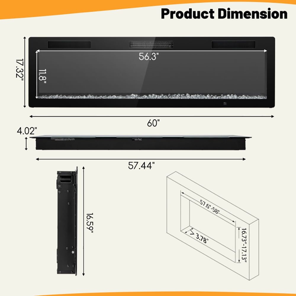 Hommoo Fireplace Heater,Electric Fireplace, Electric Fireplace 40/50/60 Inches Recessed and Wall Mounted for 2 x 6 Image 6