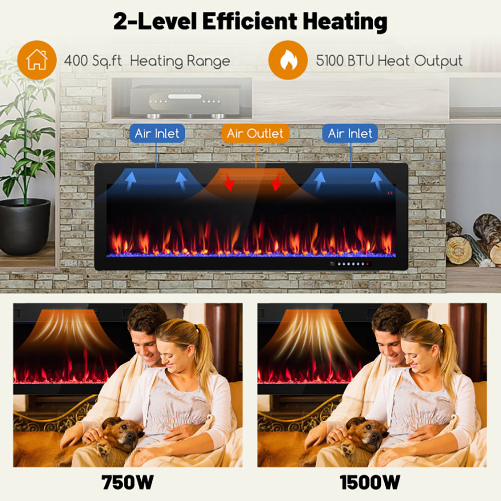 Hommoo Fireplace Heater,Electric Fireplace, Electric Fireplace 40/50/60 Inches Recessed and Wall Mounted for 2 x 6 Image 3