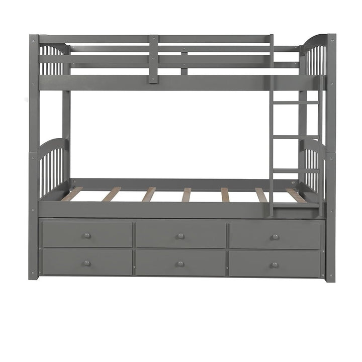 Hommoo Bunk Bed Frame, Twin Bunk Bed with Ladder, Safety Rail, Twin Trundle Bed with 3 Drawers for Bedroom, Gray Image 1