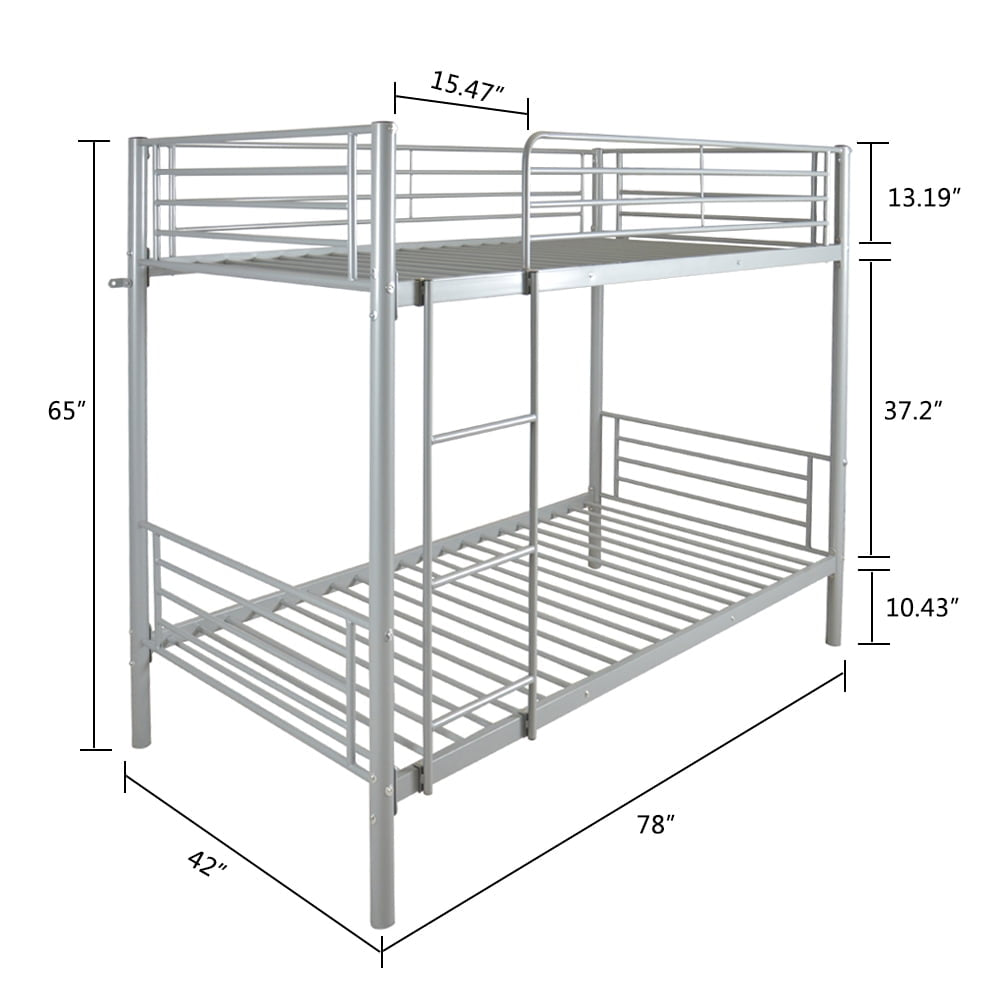 Hommoo Bunk Beds, Loft Beds for Kids, Platform Bed Frame with Ladder, Guardrails, Twin Size, Gray Image 2