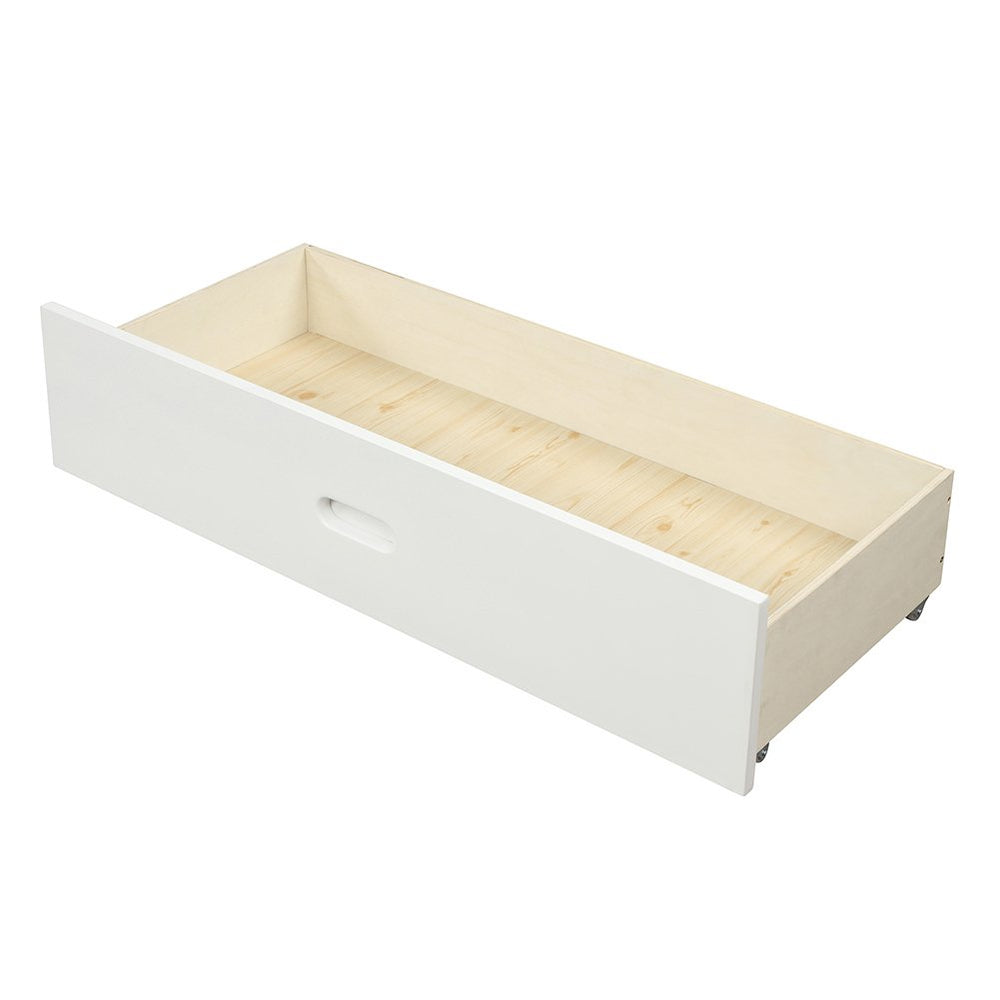 Hommoo Modern Wood Platform Bed for Home Hotel, Twin Size Bed Frame with Two Drawers, White Image 2