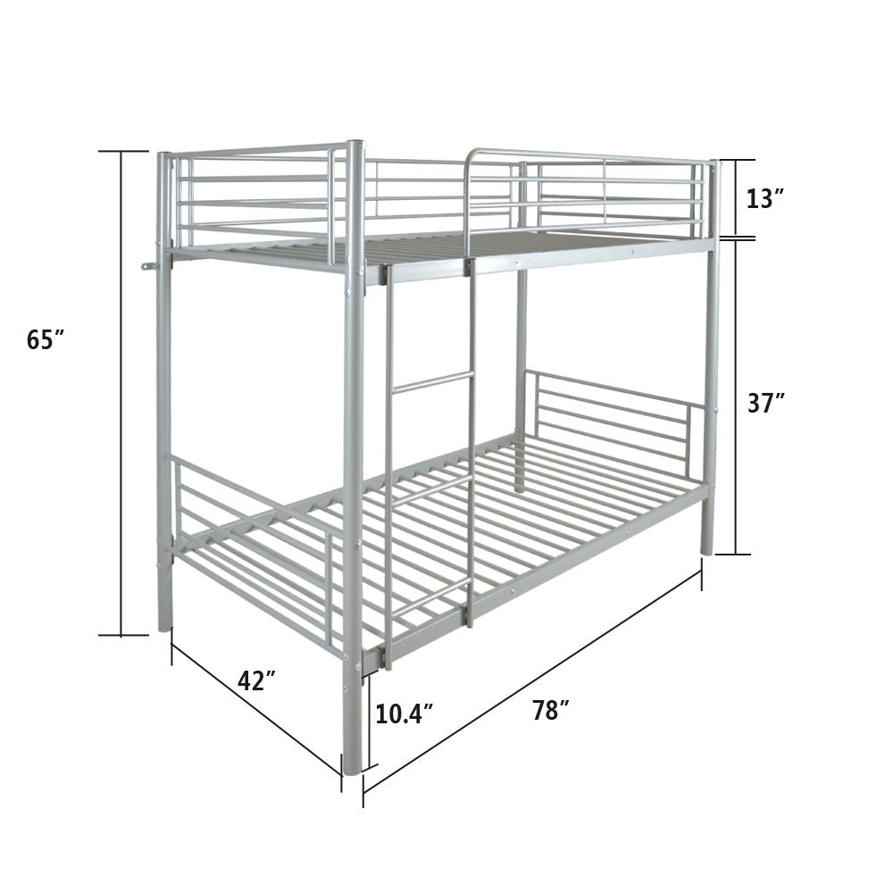 Hommoo Bunk Beds, Loft Beds for Kids, Platform Bed Frame with Ladder, Guardrails, Twin Size, Gray Image 4