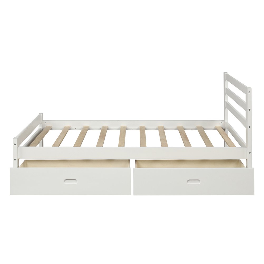 Hommoo Modern Wood Platform Bed for Home Hotel, Twin Size Bed Frame with Two Drawers, White Image 5