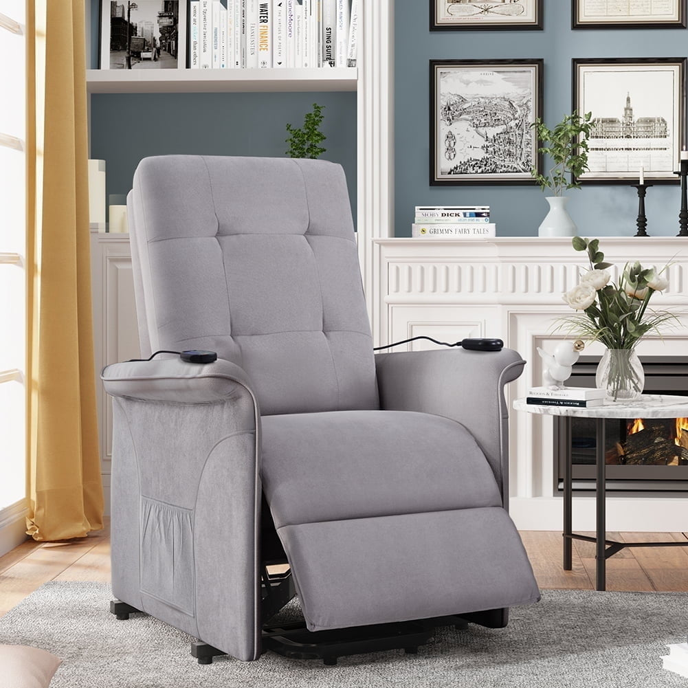 Hommoo Power Lift Chair Recliner with Massage and Remote Control, Living Room Chair Single Sofa for Elderly, Light Grey Image 1