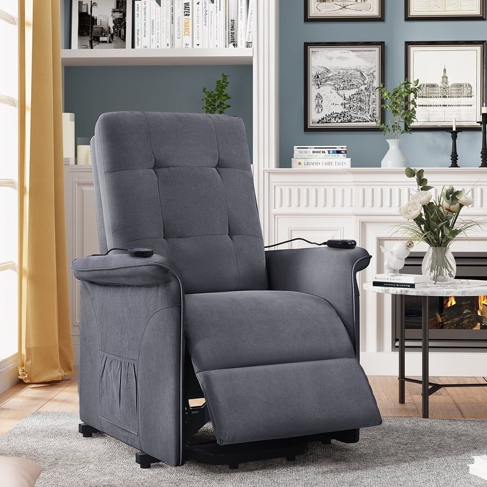 Hommoo Power Lift Chair Recliner with Massage and Remote Control, Living Room Chair Single Sofa for Elderly, Dark Gray Image 1