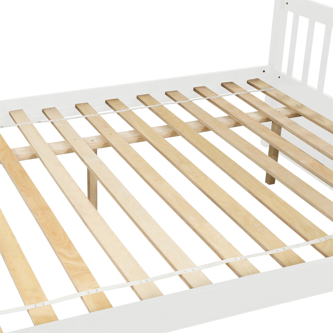 Hommoo Full Over Full Wooden Bunk Bed with Trundle, Adults Kids Convertible Bunk Bed with Ladder and Safety Rails, White Image 3