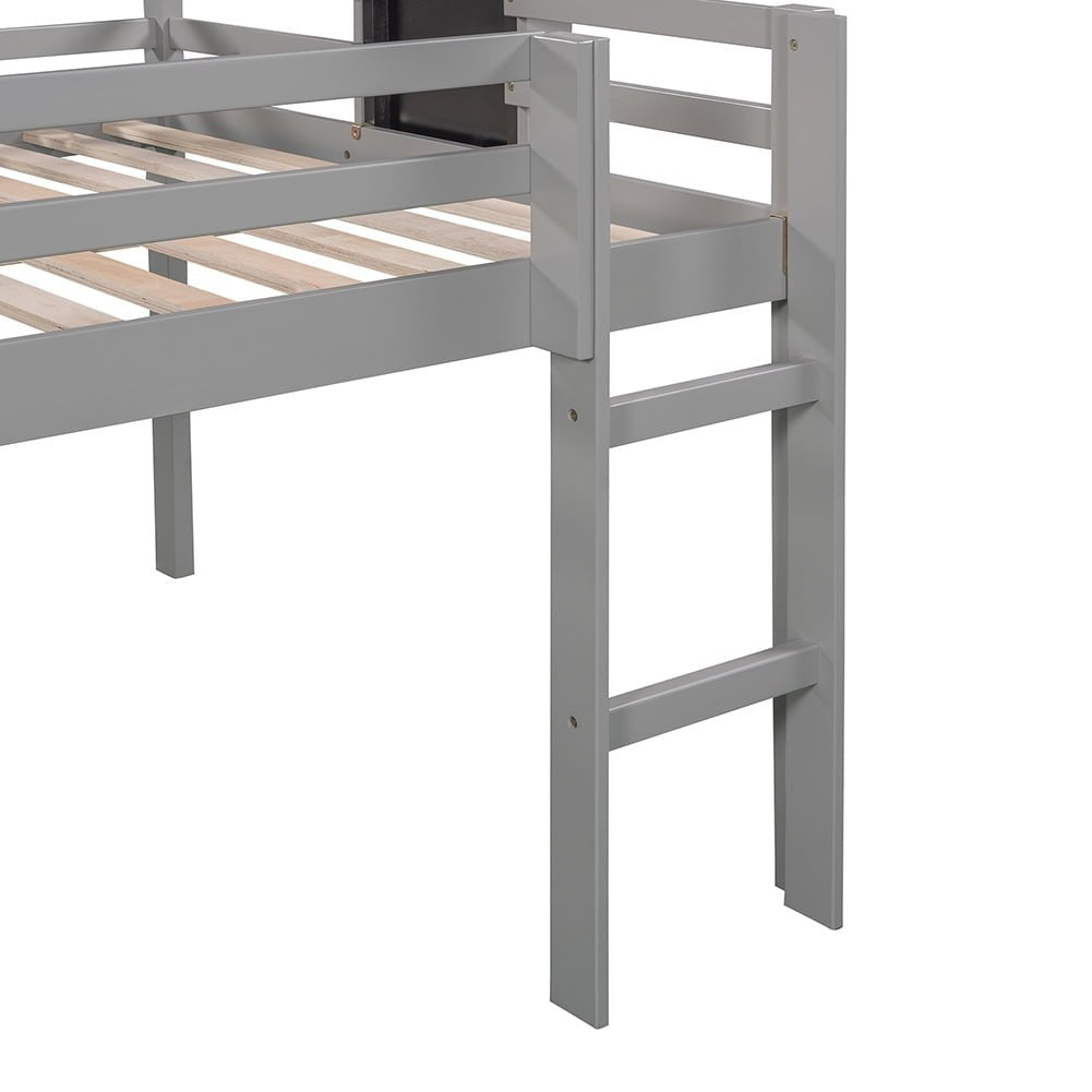 Hommoo Kids Wood Loft Bed with Slide, Ladder and Chalkboard, Full Size - Gray Image 7