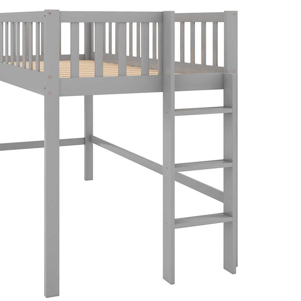 Hommoo Twin Size Solid Wood Low Loft Bed with Ladder and Slide - Gray Image 2