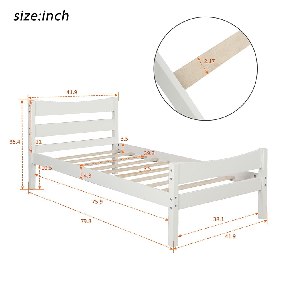 Hommoo Classic Twin Size Wood Platform Beds with Headboard and Wooden Slat Support for Bedroom, Kids Room, Guest Room, Image 3