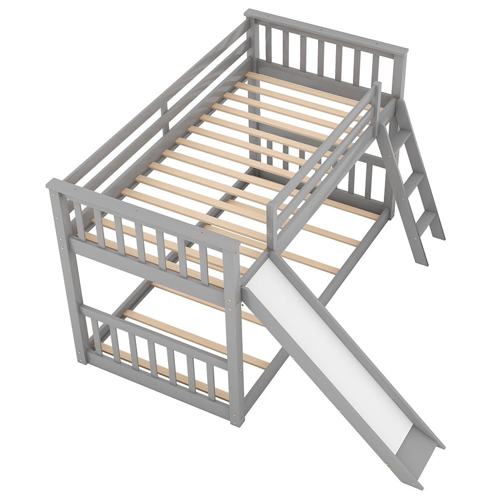 Hommoo Twin over Twin Solid Wood Bunk Bed with Convertible Slide and Ladder - Gray Image 6