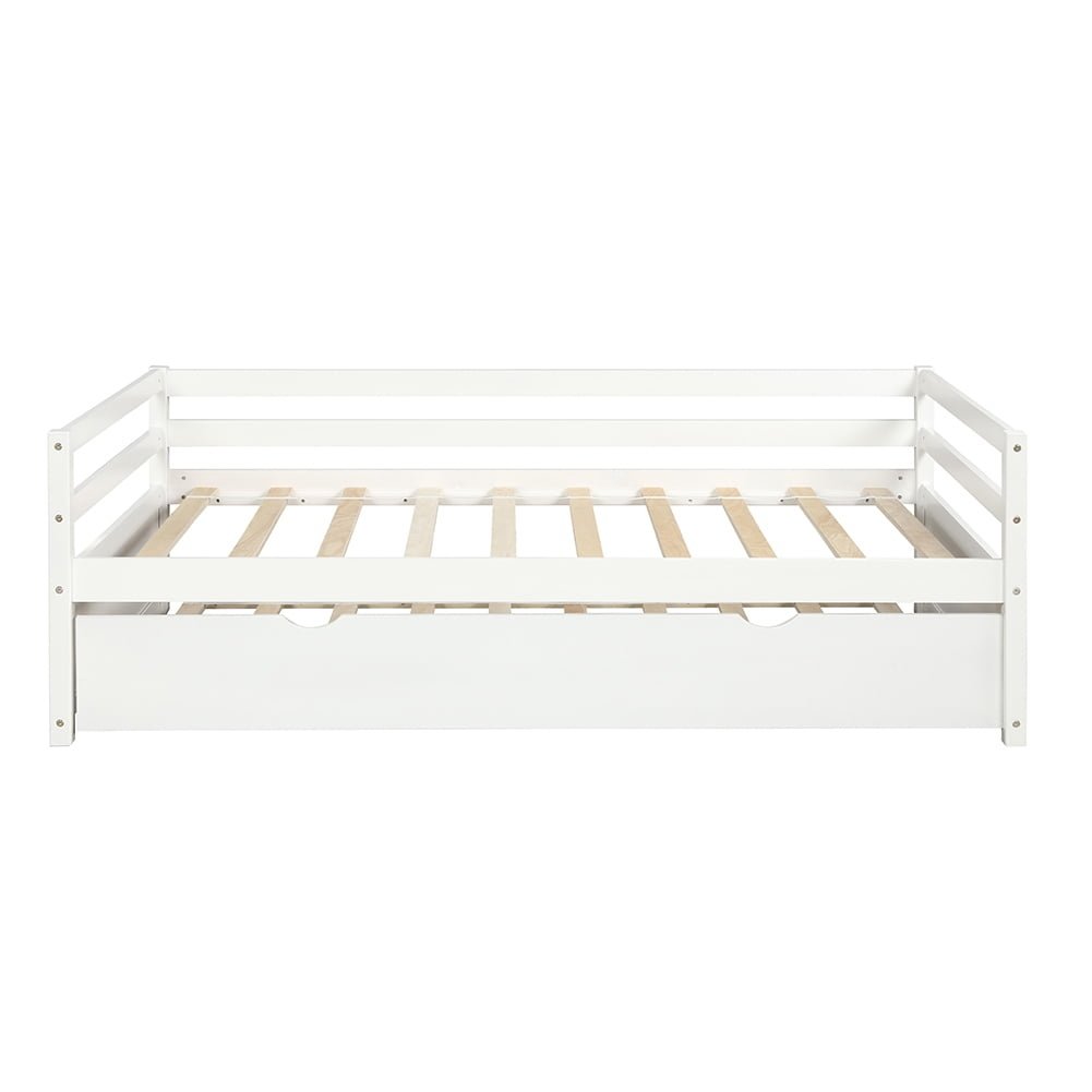 Hommoo Solid Wood Twin Size Platform Daybed with Trundle Bed Frame Set for Kids/No Box Spring Needed,White Image 3