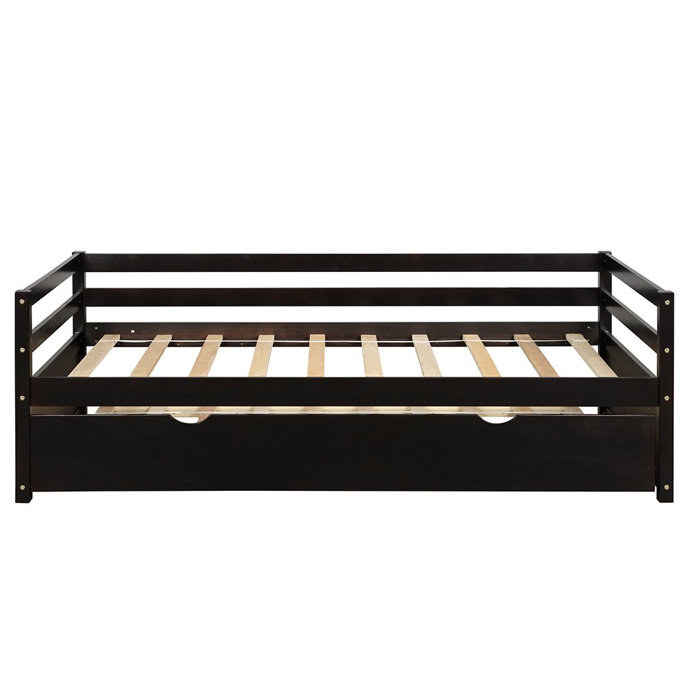 Hommoo Solid Wood Twin Size Platform Daybed with Trundle Bed Frame Set for Kids/No Box Spring Needed,Espresso Image 4