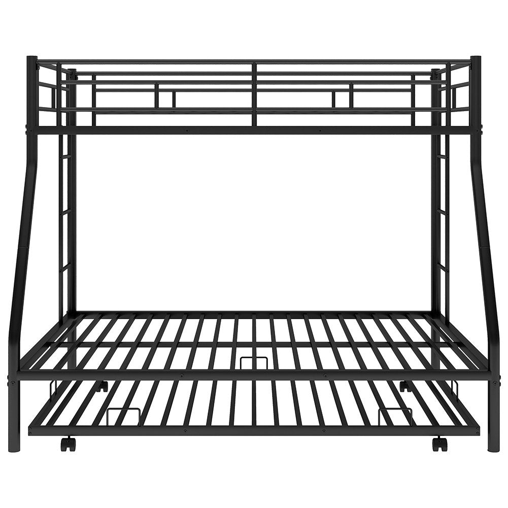 Hommoo Twin Over Full Metal Bunk Bed with Trundle and 2 Ladder for 3 People - Black Image 5